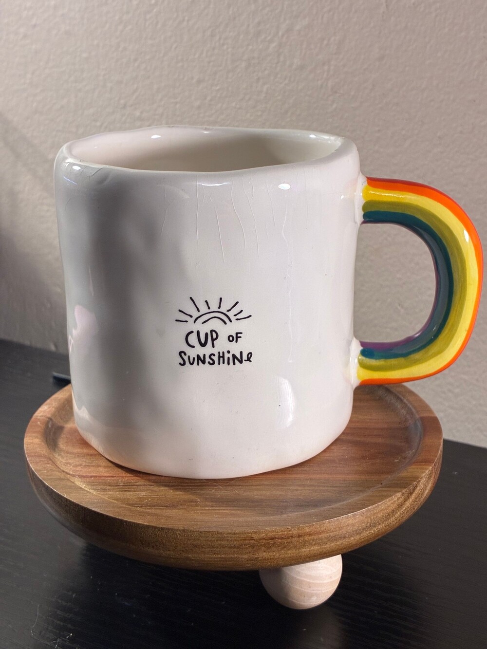 Natural Life Cup of Sunshine Mug Rainbow Handle White Ceramic 12 Oz Boho